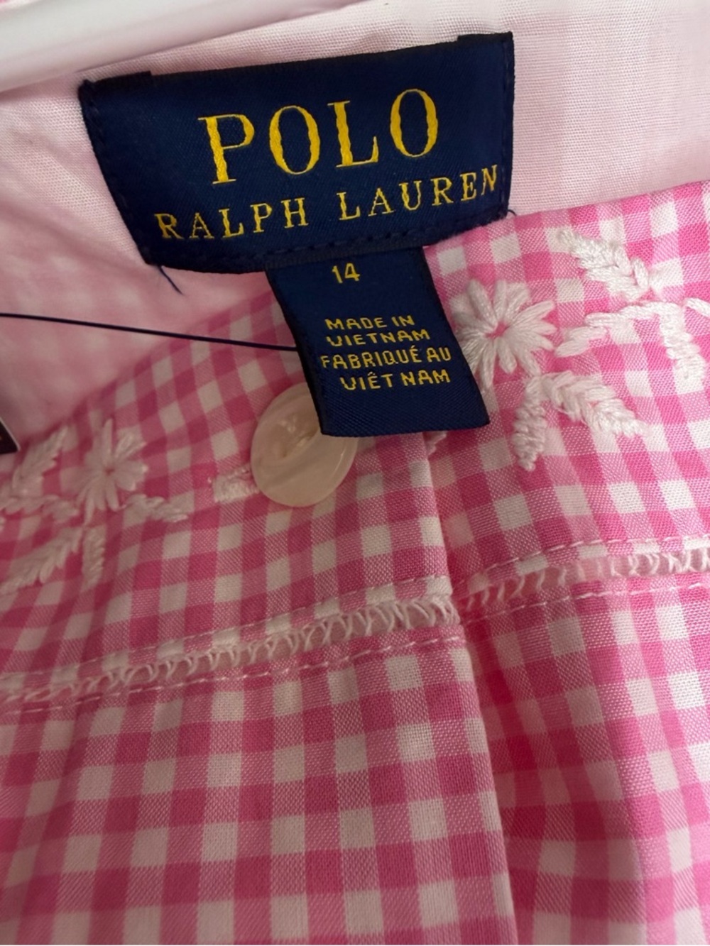 Polo by Ralph Lauren girls Pink Gingham Button-Front Sundress Sz 14 NWT - Picture 6 of 10